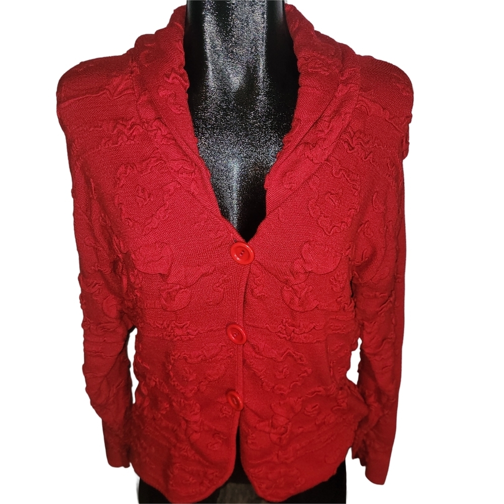 Steilmann Red Button Up Collared Cardigan Sweater